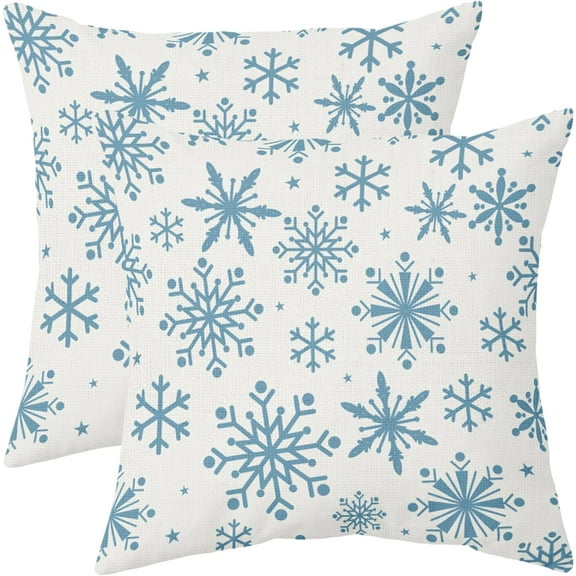 Ligt Blue Winter Snowflakes Pillow Covers 20x20 Set of 2 Christmas Decorative Throw Pillows Outdoor Farmhouse Xmas Holiday Seasnoal Pillowcases Cushion Case Decor for Home Sofa Couch Bed
