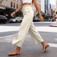 thumbnail image 5 of Women's High Waisted Wide Leg Cropped Pants Casual Drawstring Elastic Waist Capri Pants with Pockets, 5 of 7