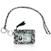 Zip ID Case with Lanyard - Badge ID Holder Wallet with Zipper - Cotton (Midnight Vines)