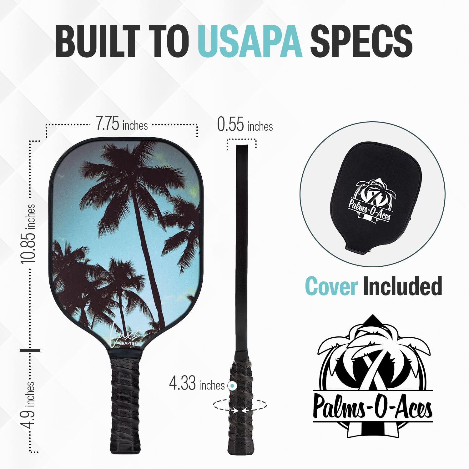 Palms-O-Aces New Luxe Lightweight Graphite Pickleball Paddle - The Palms - 7.8 oz