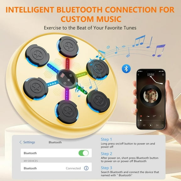 Music Boxing Machine for Adults & Kids - Wall Mounted Punching Machine with LED & Bluetooth, Smart Boxing Trainer for Home Gym, Reflex Speed Training & Stress Relief