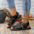 thumbnail image 6 of LOVZFMLL Sandals for Women Ankle Strap Open Toe Roman Sandals Summer Leather Dressy Flat Sandals for Casual Beach Walking Travel Black 9.5, 6 of 9