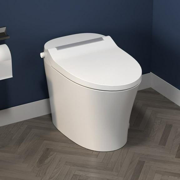 ExBrite Smart toilet with Built-in Adjustable Temp Heated Seat, Auto Flush, 1.28 GPF, Foot sensor Flush, White Night Light