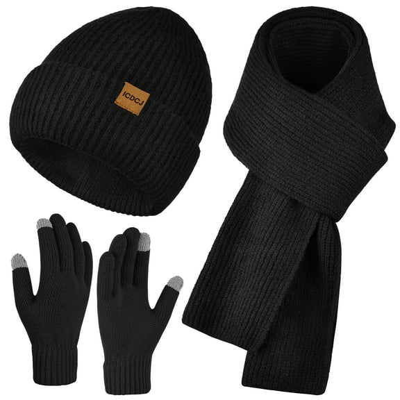 REDESS Winter Beanie Hat and Gloves Scarf Set for Men and Women，Black