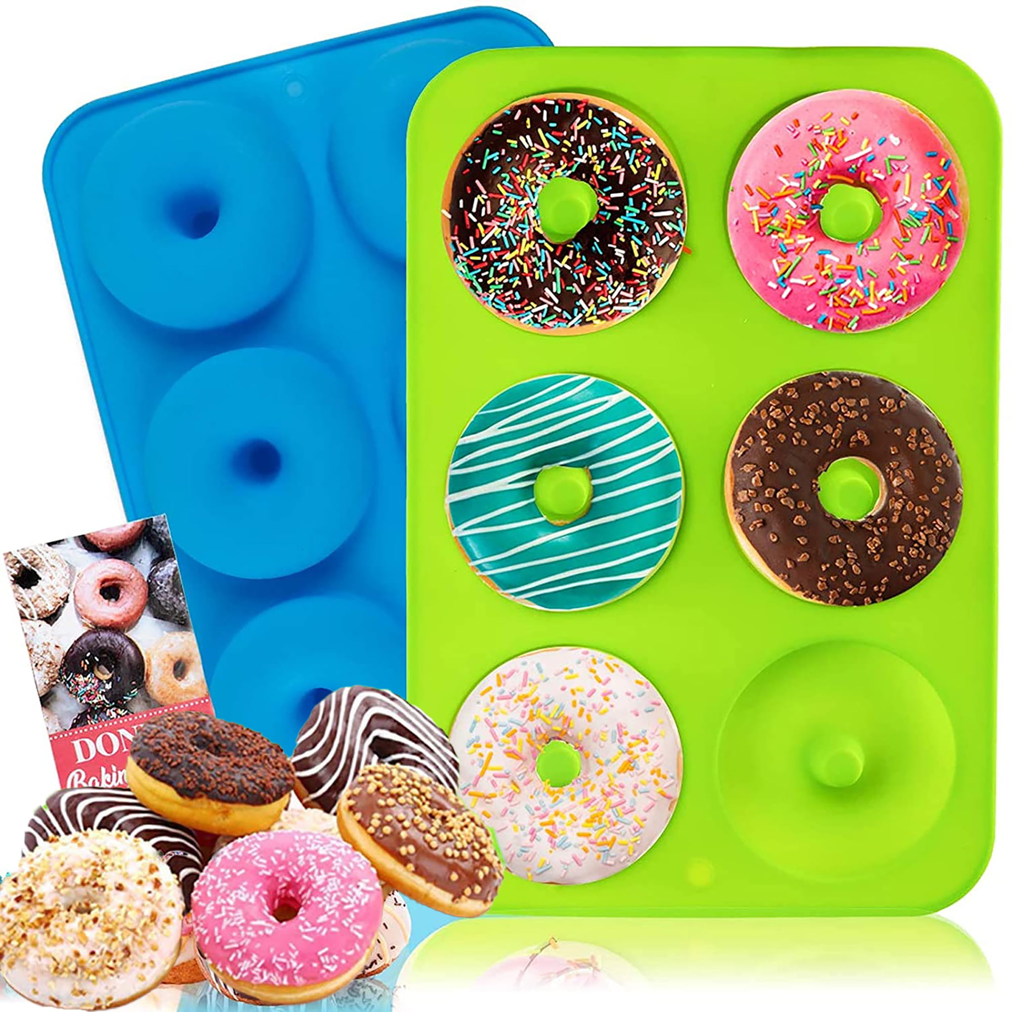 BiaoGan Silicone Donut Baking Pans 6-Cavity Silicone Donut Baking Trays for 3 Inch Doughnuts Red, Green, Blue 3 Pack Non-Stick Silicone Donut Molds Bagels 