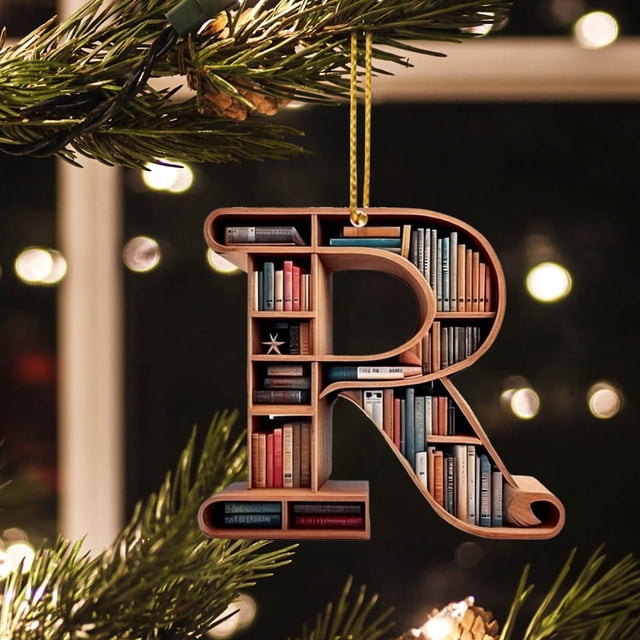 Home Decor 26 Letters Christmas Tree Decorations Christmas Letter Book Ornaments A To Z Letter Shaped Bookshelf Pendant Letters Decorative Hanging Xmas Alphabet Letters For Christmas Tree