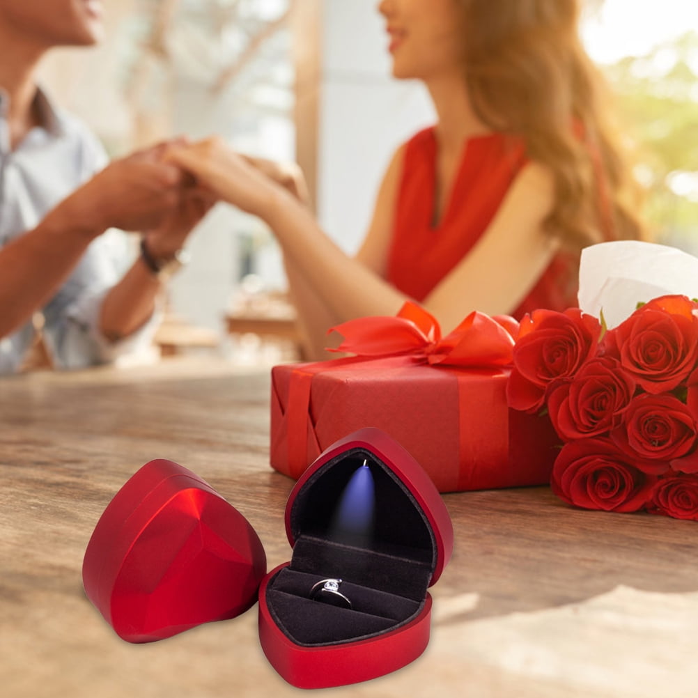 Heart Shaped Ring Box Heart Shaped Ring Box With LED Light Display Storage Jewelry Box Ring Bag Birthday Gift Walmart