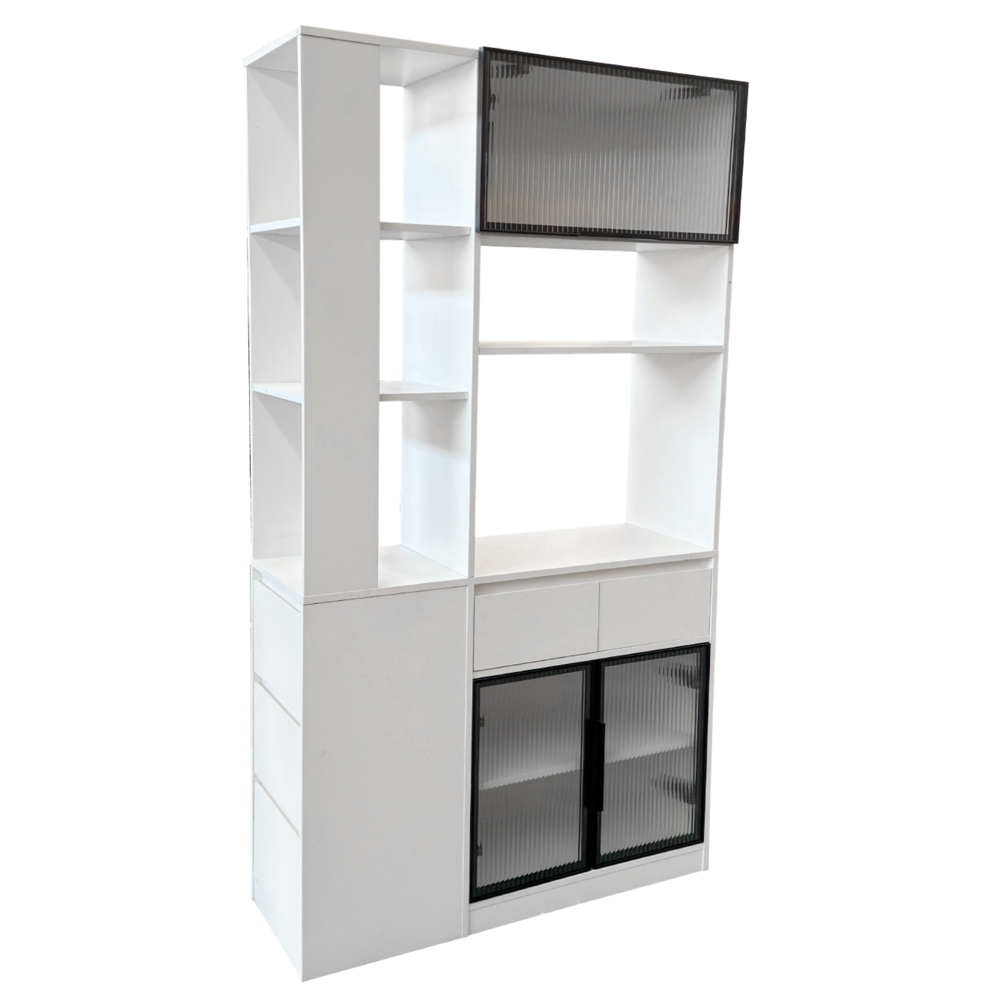 Mintazer 70.8" Tall Kitchen Pantry Storage Cabinet, Freestanding Food Pantry with Drawers & Fluted Glass Doors for Hallway Living Room, White