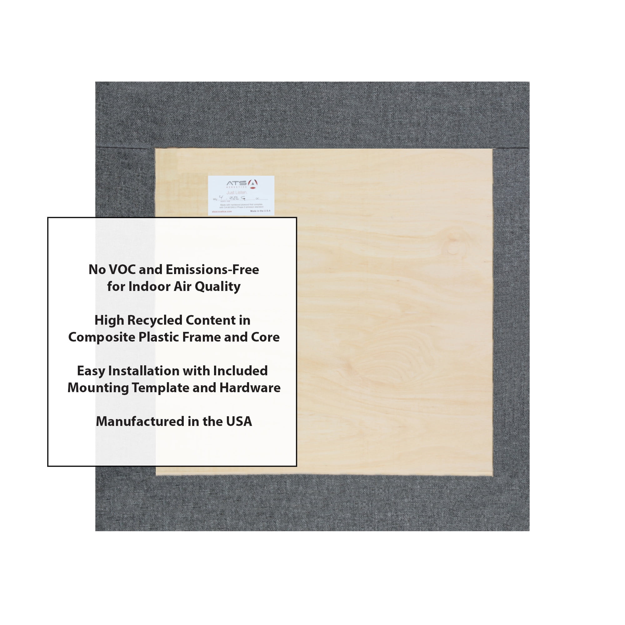 ATS Acoustics ECO Panel Low-VOC Professional Studio Recording Booth Sound Absorbing Acoustic Panel 24" x 24" x 4" (Charcoal)