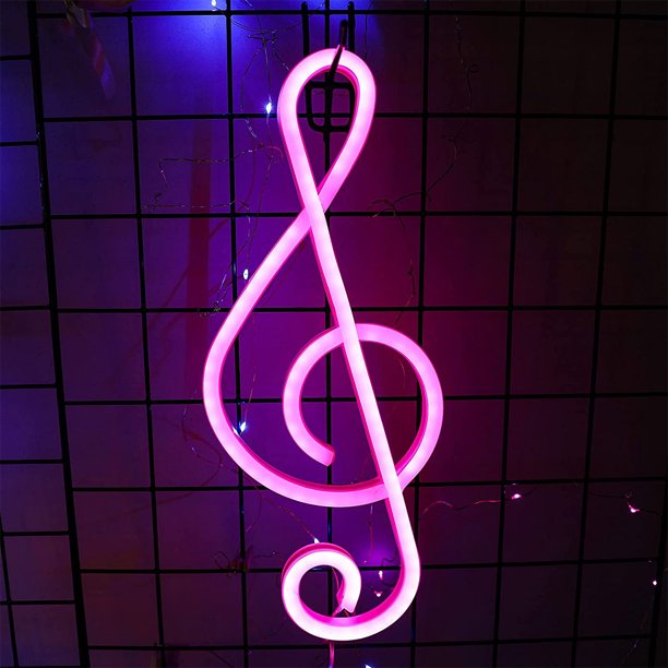 Muyoka Decoración musical Letrero de neón Batería/USB Alimentado Lámpara de neón colorida Montado en la pared Nota musical Luz nocturna Luz de mesa decorativa para la barra de cumpleaños Fiesta de Nav Muyoka Hogar