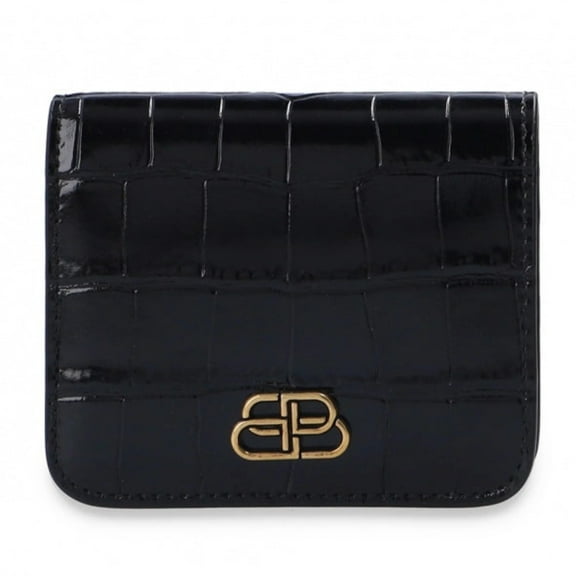 Balenciaga Black Calf Leather Crocodile Embossed Wallet 601474