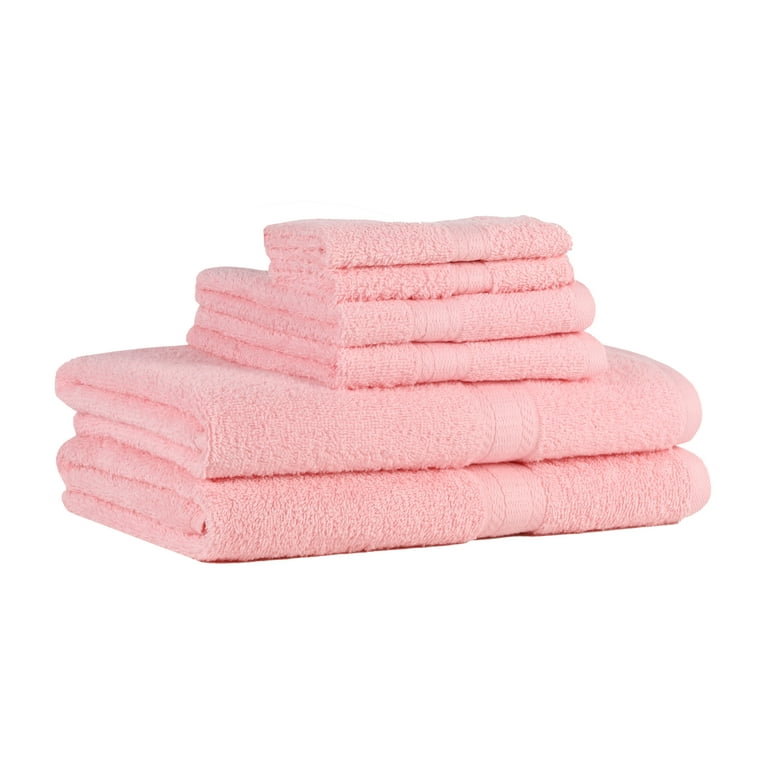 Mainstays Basic Solid 6 Piece Bath Towel Set Daylily Pink