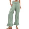 thumbnail image 3 of Lumtrix Women’s Casual Linen Pants Wide Flared Leg Drawstring Palazzo Pants Summer Beach Ruffle Trousers with Pockets Mint Green XL, 3 of 6