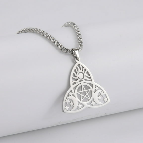 TEAMER Triquetra Triple Moon Goddess Necklace Silver Wiccan Pentagram Pendant Amulet Jewelry