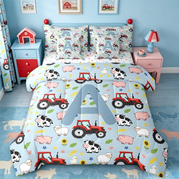 Catabedysis Farm Animals ABC Print A 7-Piece Twin Bedding,Personalized Monogrammed Gifts Bedding Comforter Set,Colorful Stars Reversible For Boys