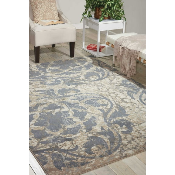 Nourison Maxell Floral Ivory/Blue 5'3" x 7'3" Area Rug, (5x7)