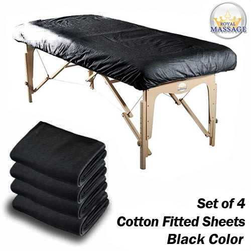 Royal Massage Set of 4 Cotton Flannel Massage Table Fitted Sheets Black