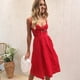 thumbnail image 4 of Vestidos De Mujer Dulce Verano Pajarita Con Cuello En V Correa De Espagueti Una Línea Sin Espalda Vestido Swing - Rojo,S, 4 of 6