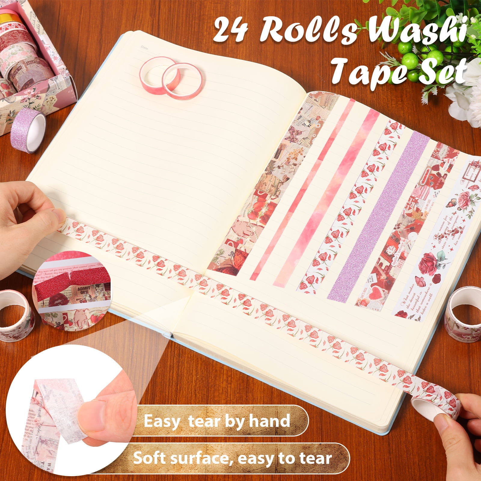 96 Roll Vintage Washi Tape Set 4 Theme Medieval Oil Painting Romantic and Garden Decorative Tape Assorted Sizes 5/10/15/20/30mm Wide 2m Long for Journal Scrapbook and DIY Craft