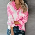 thumbnail image 1 of DPTALR Women Buttons Print Long Sleeve Breathable V-Neck Shirt Blouse Tops, 1 of 9