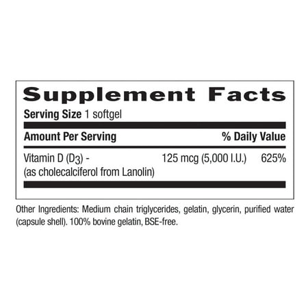 Country Life, Vitamin D3 5000 IU, Supports Healthy Bones, Teeth and Immune System, Daily Supplement, 60 ct