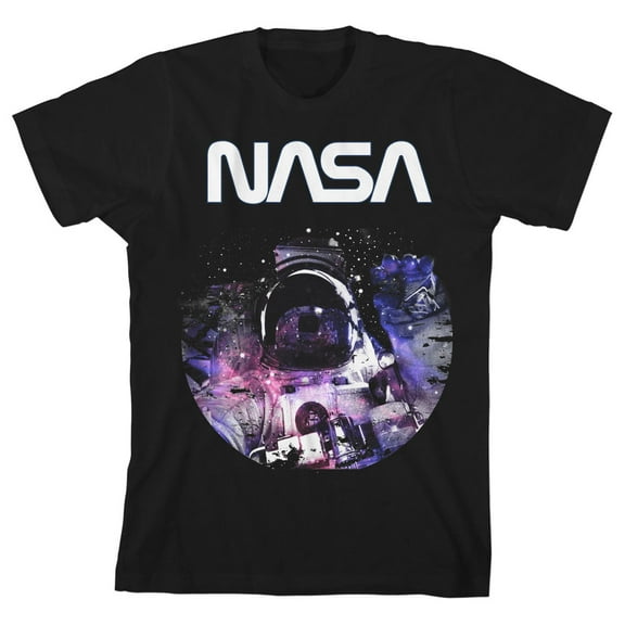 NASA Astronaut with White Worm Logo Youth Black Graphic Tee-Medium