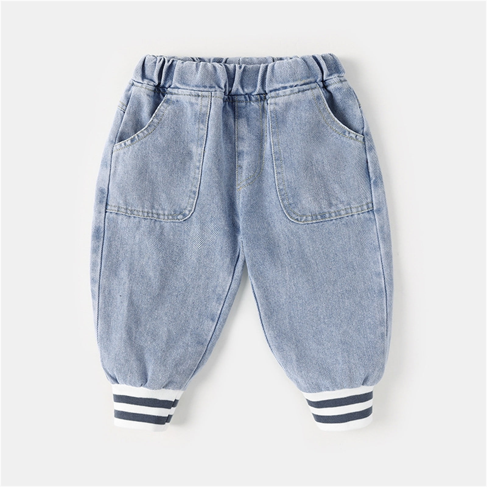 Children Toddler Kids Baby Boys Girls Patchwork Striped Jeans Pants Trousers Outfits Clothes Payload Pants