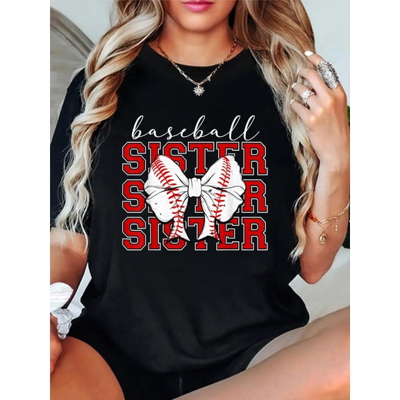 Baseball Sister Vintage Sport Lover Sister Mothers Da T-Shirt casual short sleeve crew neck cotton tee tops for women