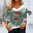 thumbnail image 2 of Women Christmas Outfit Women's Autumn Winter V Neck Long Sleeve T-Shirt with Festive Holiday Print Design for Casual Wear Green 2XL, 2 of 5
