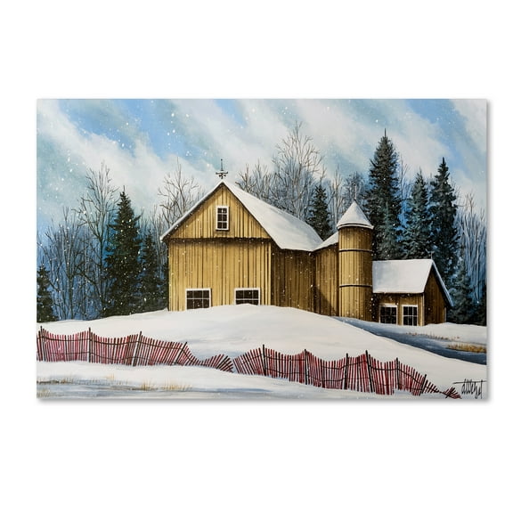 Trademark Fine Art 'Yellow Barn Winter' Canvas Art by Debbi Wetzel