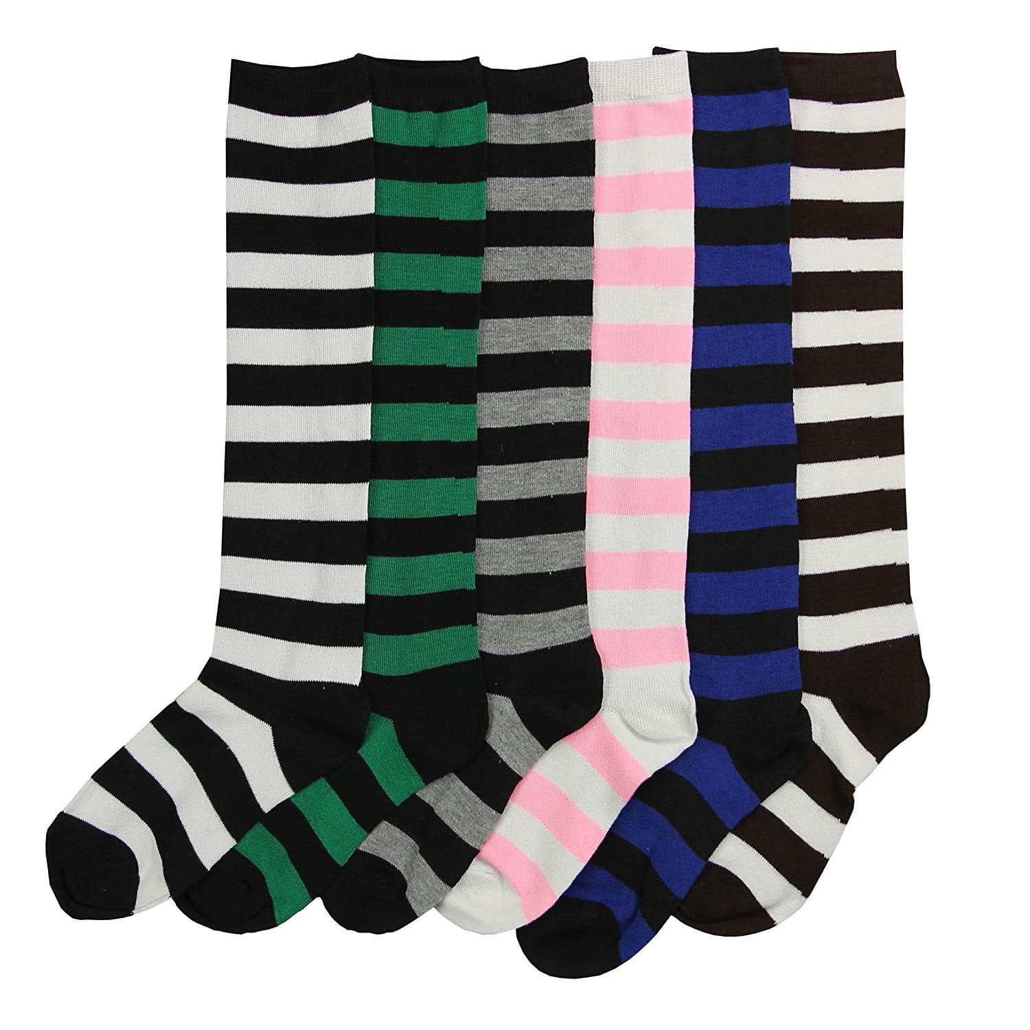 Eros Womens Colorful And Fun Knee High Socks 6 Pack Stripes 1 