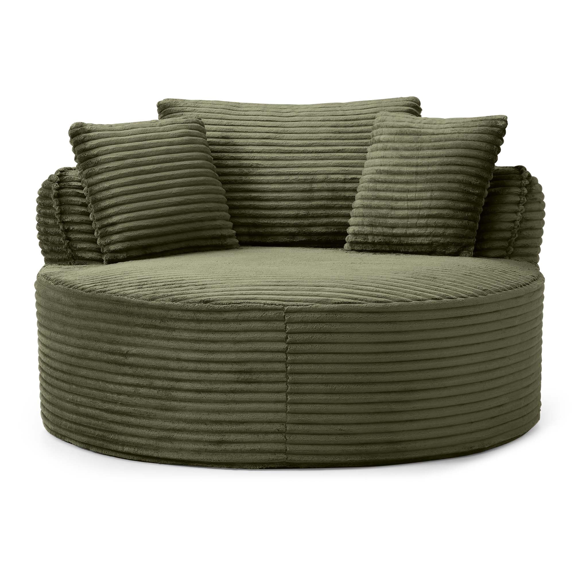 Miniyam 54" Ready-to-Use Accent Chair, No Setup Needed, Modern Round Design with Corduroy Upholstery and Support Pillows(Green)