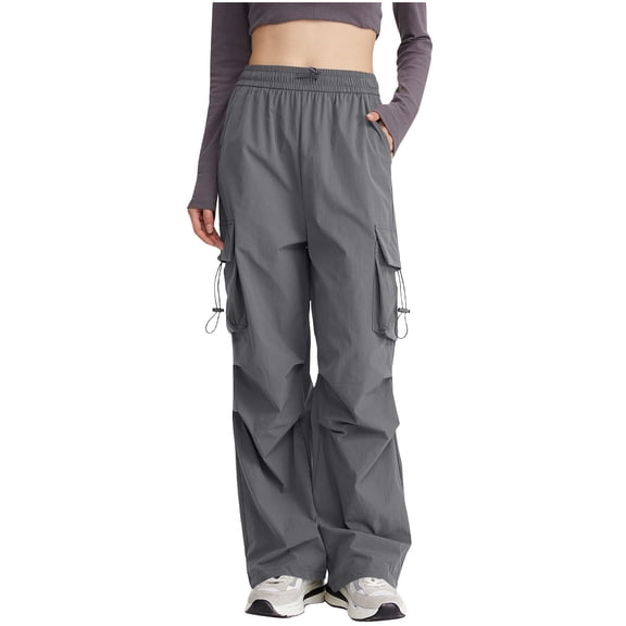 HUJlwoi Cargo Pants Women Lightweight Elastic Waist Baggy Wide Leg Pants for Outdoor Hiking Travel Trousers with Pockets