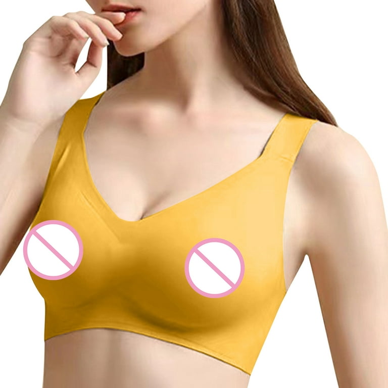 PEASKJP Underoutfit Bras for Women Seamless Underwear for Women Women's  Steelless Ring Back Underwear Women's Thin Bra Yellow XX-L