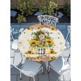 thumbnail image 6 of Sunflower Vintage Round Fitted Tablecloth with Elastic Edge, Waterproof Table Cloth Table Cover for 55"-60" Tables, Farmhouse Floral Botanical Brown Wooden Tablecloths for Dining Picnic Outdoor, 6 of 9