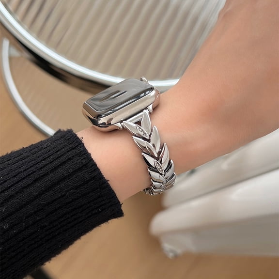 Bands for Apple Watch 44mm 45mm 49MM Women Series 9 8 7 6 5 4 3 2 1 SE iwatch Band Metal Bracelet Dressy Fancy Cute Strap Silver
