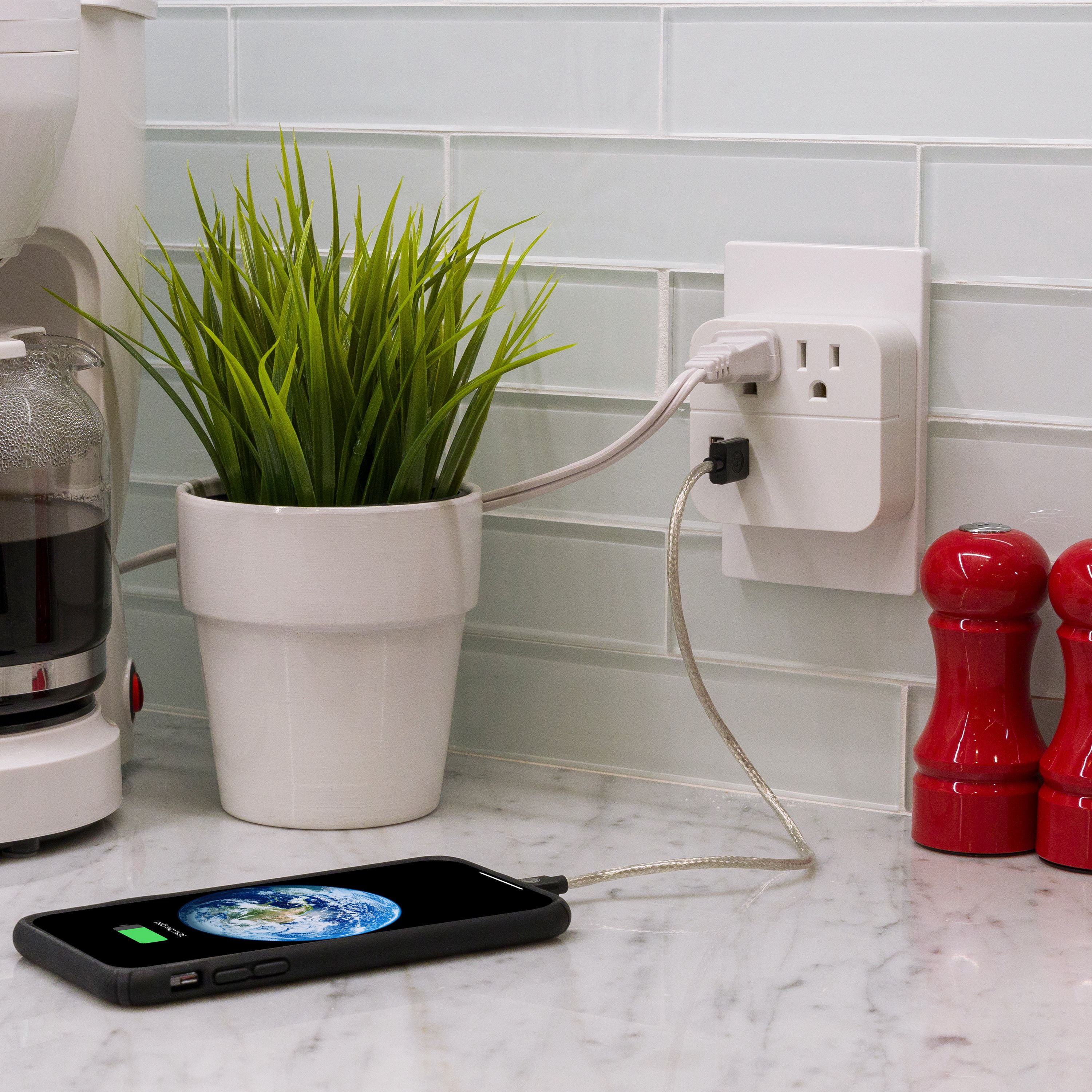 GE Pro 2-Outlet, 2-USB Surge Protector Wall Tap, White - 37144