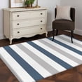 thumbnail image 4 of Blue Gray Striped Large Area Rugs for Bedroom Living Room, Soft Non Slip Carpet Bedside Rug, Farmhouse Stripe Art Rectangular Floor Cover Kitchen Accent Rug 3'x5' for Dining Room/Office, 4 of 9