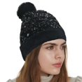 thumbnail image 2 of Sombrero de Gorro de Punto de Lentejuelas de Lentejuelas con Piel Sintética Negro Yuyangstore mujer gorro de invierno, 2 of 8