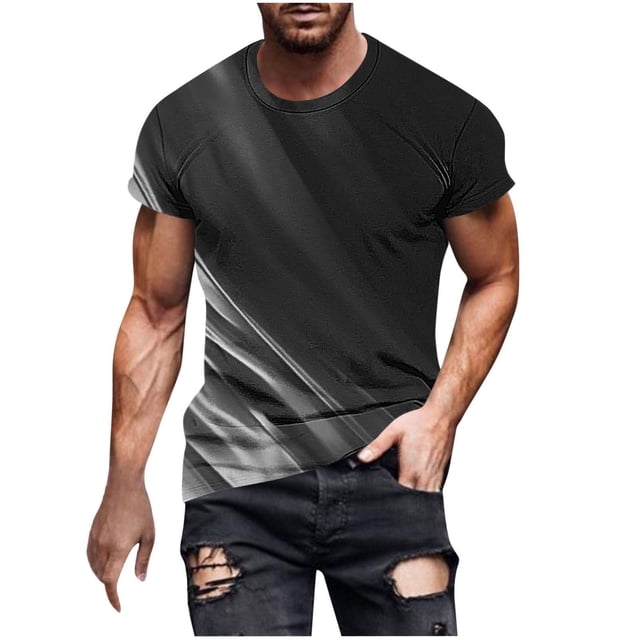 Chemises à Manches Longues pour Hommes Imprimé Décontracté Col Rond T-Shirt Manches Courtes 1 Pce