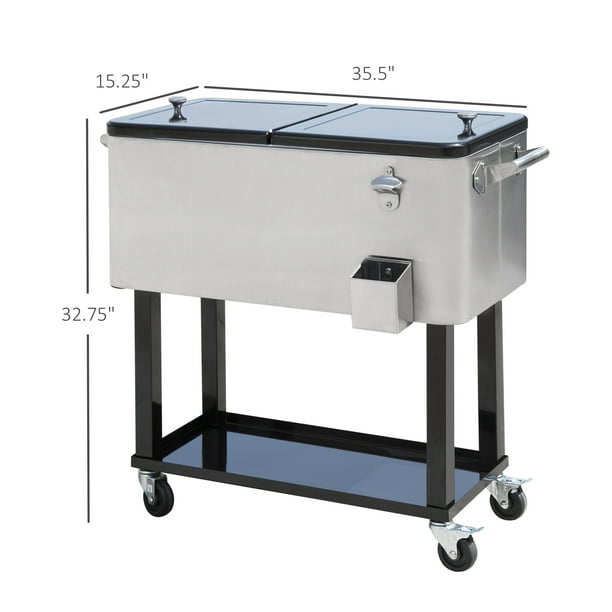 Outsunny 80 Quart Rolling Cooler Cart Portable Patio Ice Beer