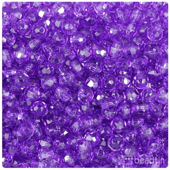 BeadTin Amethyst Transparent 6mm Faceted Round Plastic Craft Beads (600pcs)