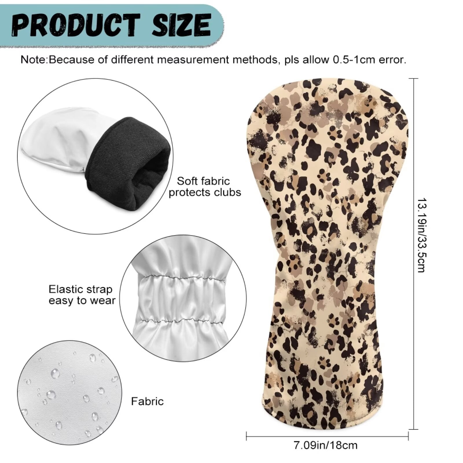 Uorisanigo Golf Club Head Cover PU Leather Brown Cow Leopard Print Headcovers 3 Pcs Set Includes Driver Headcover Fits Drivers, Golf Fairway Wood Headcover and Hybrid Head Cover