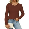 thumbnail image 5 of UJNDER Fashionable Women's Long Sleeve Blouse with a Casual Fold and Low Round Neck Design Tops for Women Elegant Casual Brown S, 5 of 9