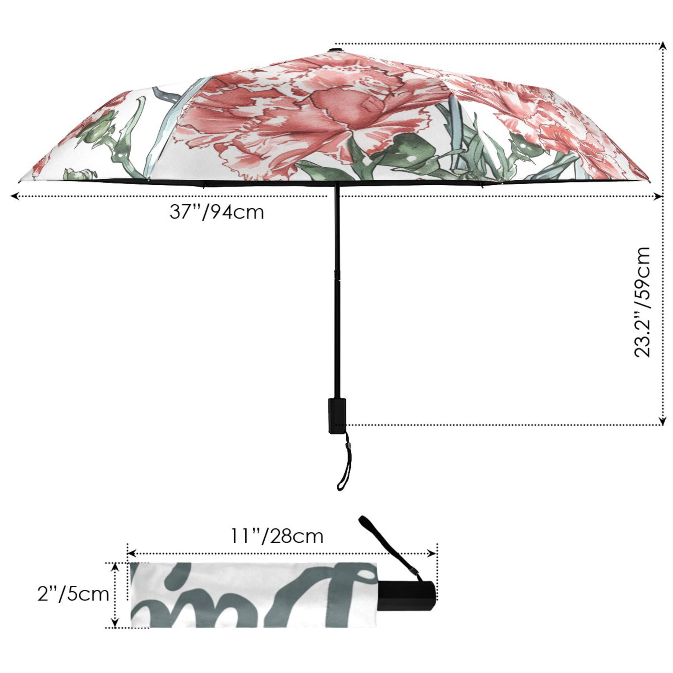 Happy Mother's Day Carnation Flowers Compact Sun Umbrella Windproof Travel Umbrellas for Rain Strong Portable UV Protection