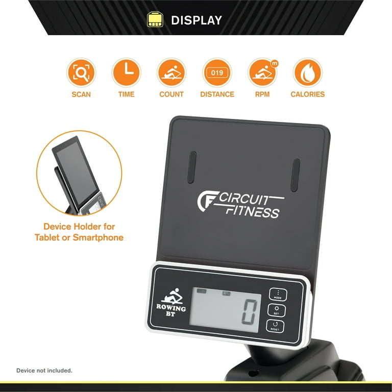 CIRCUIT FITNESS Deluxe Foldable Magnetic Rowing Machine with 8 Resistance Settings Transport Wheels LCD Monitor Bluetooth AMZ 986RW BT Walmart