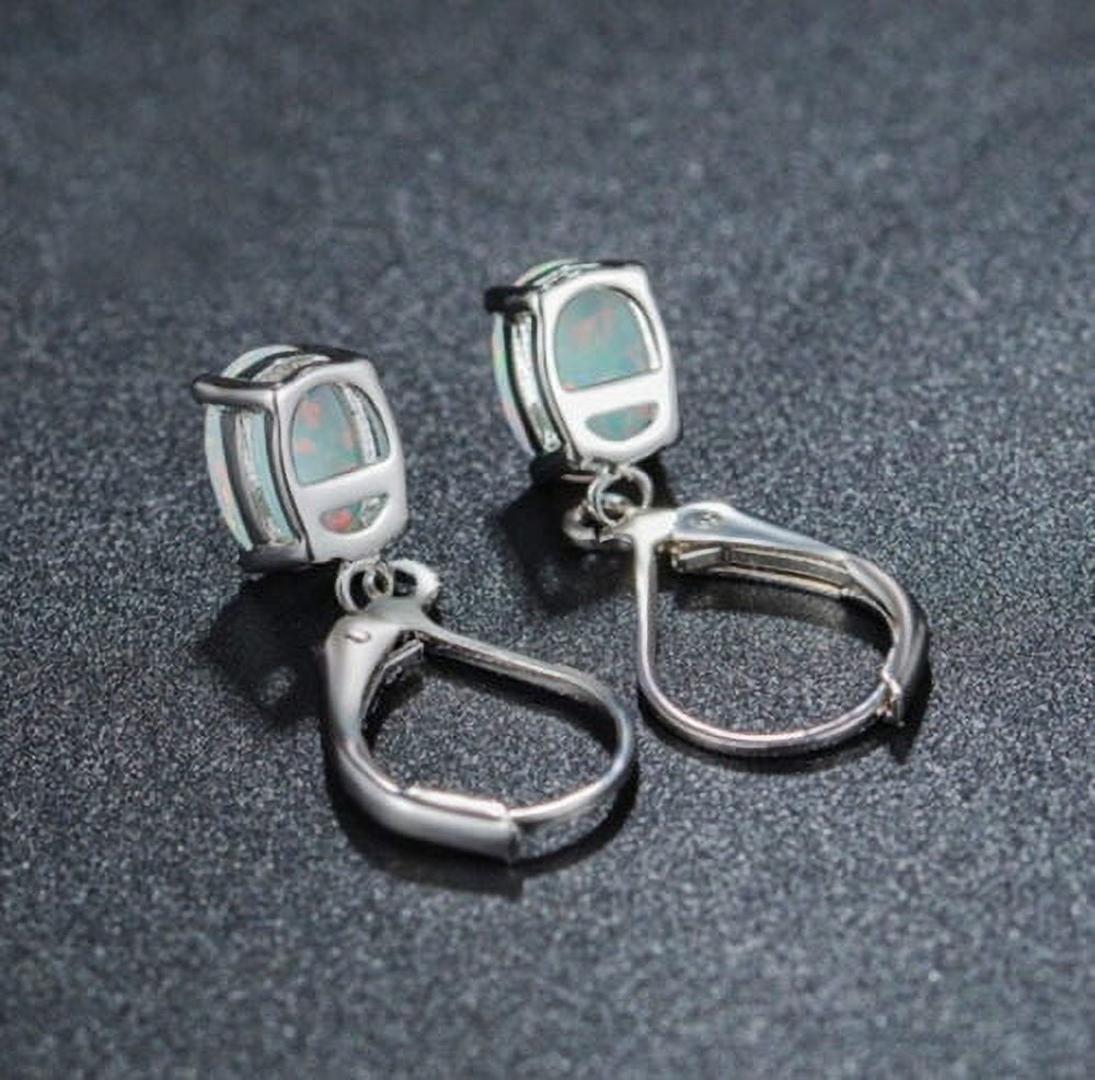 Divine Creation 925 Sterling Silver 2 Ct Oval Cut Fire Opal Lever Back Womens Drop Earrings 14K White Gold Plated For Women's