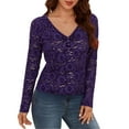 thumbnail image 5 of Xdegoge Lace Tops For Women V Neck Sheer Mesh Long Sleeve Shirts Button Front Blouse Floral Crochet Layering Dressy Casual Going Out Outfits, 5 of 9