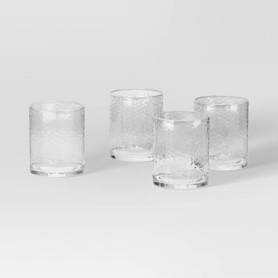 4pk 11oz Short Hammered Glass