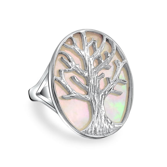 Bling Jewelry Womens Large Iridescent Abalone Mother of Pearl Tree of Life Silver Ring Sterling